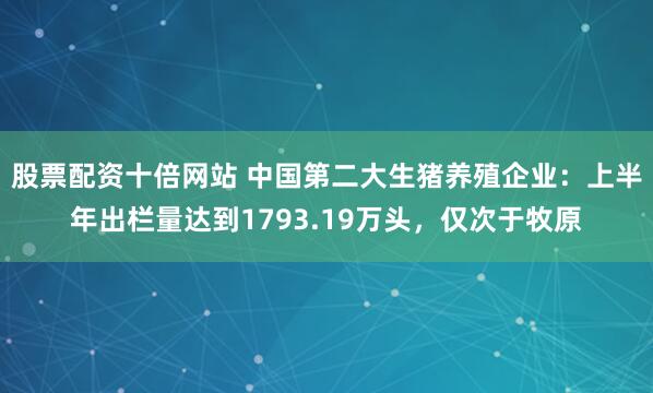 股票配资十倍网站 中国第二大生猪养殖企业:上半年出栏量达到1793.19万头,仅次于牧原